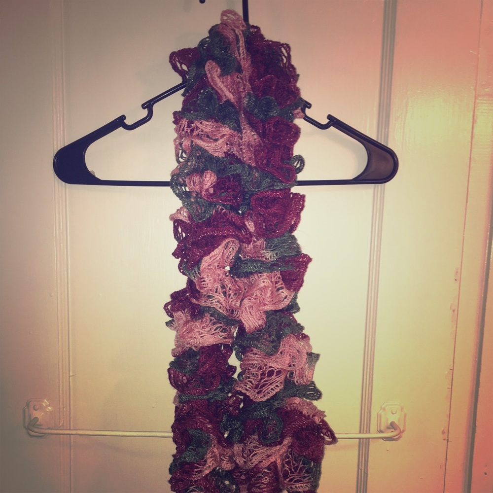 Light pink, dark pink and gray scarf